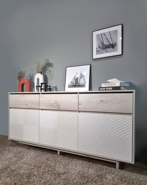 Комодино MODERNO-1800 В-2, Сосна Лапландия, Ф-4 Меренга мат