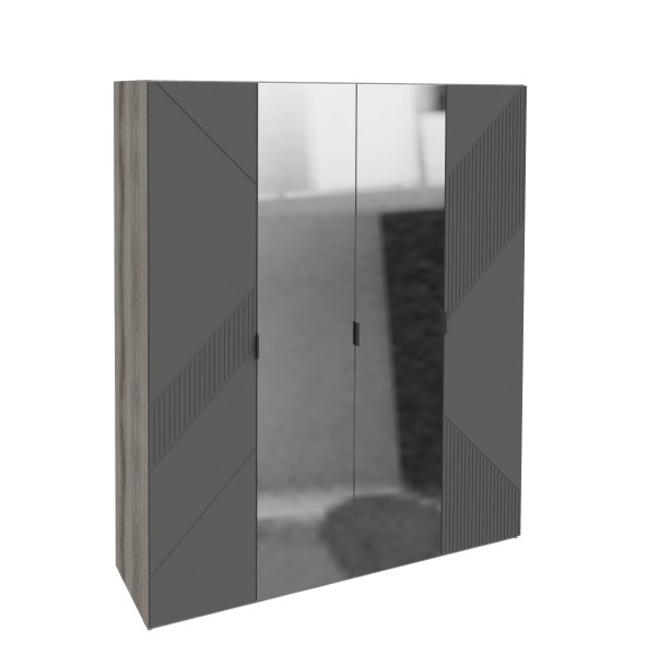 Шкаф четырёхдверный с полками и зеркалами Манхеттен